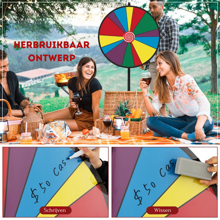 Trendmix Rad van Fortuin Prijswiel - Draairad Met tripod - Draaiwiel Met 14 Schrijfvakken - Gezelschapsspel Loterijspel Ø 76 cm