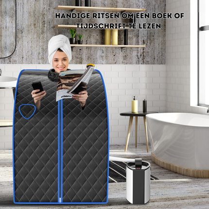 2de kansje Costway Draagbare Stoomsauna met kruidenkistje 3L - Opvouwbare Persoonlijke Therapeutische Sauna - Met Verstuiving Functie - Inclusief stoel en voetmassageroller - 78 x 87 x 101 cm