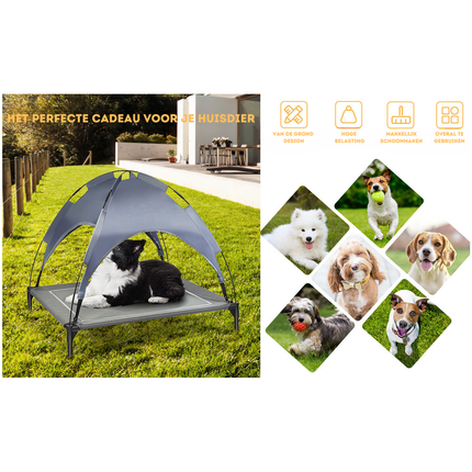 Trendmix Verhoogd Hondenbed Met Luifel - Hondenligstoel Huisdierbed Tent - Belastbaar tot 20 kg - Grijs 105 x 87 x 89 cm