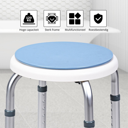 Trendmix Draaibare Douchekruk 360° – 6 Hoogte-instellingen – Antislip – Aluminium – Tot 120 kg – Voor Ouderen & Revalidatie