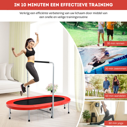 Trendmix XL Dubbele Fitness Trampoline voor 2 personen - 150 kg belasting - Opvouwbare Mini Trampoline Met Verstelbare Leuning - Voor volwassenen en kinderen - 154 x 89 x 92-132 cm - Rood
