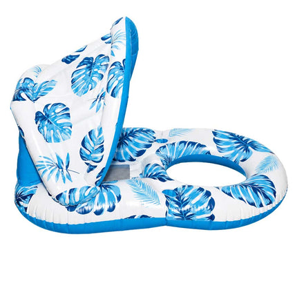 Opblaasbaar Luchtbed met Zonnescherm – Waterstoel 2-in-1 – Opblaasbare Zwemstoel met Rugleuning – Bekerhouder – Blauw – Tot 100 kg