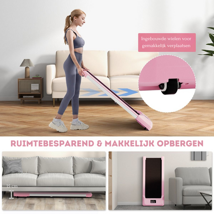 Costway Walking Pad Loopband Roze 1-6 km/u 120 kg Capaciteit - Afstandsbediening en LED Display - Walking pad voor thuis of op kantoor