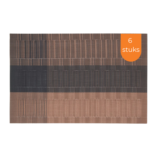 Placemats Set 6 Stuks 30x45 cm – Afwasbare Kunststof Placemats – Hittebestendige Tafelmatten – Bruin Zwart