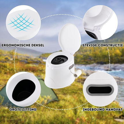 Trendmix Draagbaar Camping Toilet 5L - Lichtgewicht Buiten Toilet met Uitneembare Binnenemmer - Houder voor Toiletpapier Chemisch Toilet Wit/Grijs