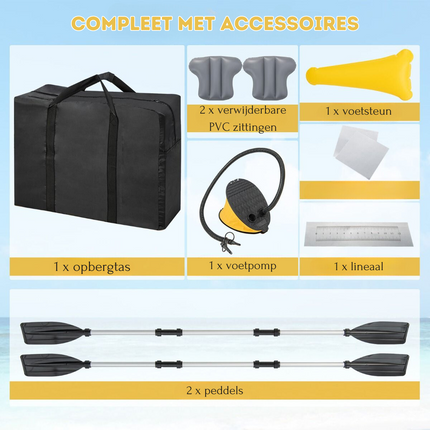 Trendmix Opblaasbare Kajak Voor Twee Personen Geel - Tandemkajak - Incl Peddels En Pomp - Opblaasbare Kano - 357 x 80 x 38 cm