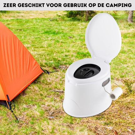 Trendmix Draagbaar Camping Toilet 5L - Lichtgewicht Buiten Toilet met Uitneembare Binnenemmer - Houder voor Toiletpapier Chemisch Toilet Wit/Grijs