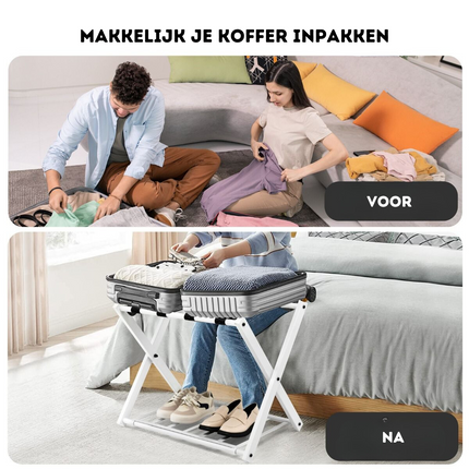 Trendmix Opvouwbaar Bagagerek Kofferstandaard - Bagagerek met Schoenenplank - Metaal Wit 68 x 44 x 57 cm