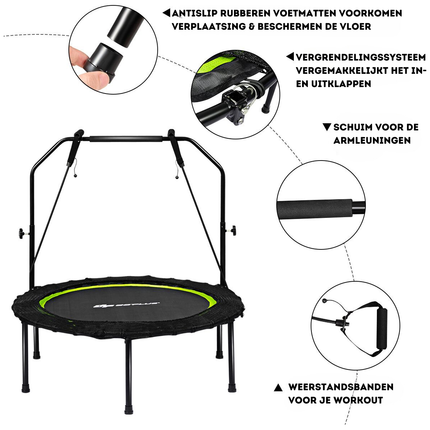 2de kansje Costway Opvouwbare Fitness Trampoline Met Weerstandsbanden - Mini Trampoline - Verstelbaar Zwart/Groen Ø102 cm