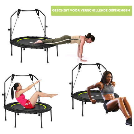 2de kansje Costway Opvouwbare Fitness Trampoline Met Weerstandsbanden - Mini Trampoline - Verstelbaar Zwart/Groen Ø102 cm