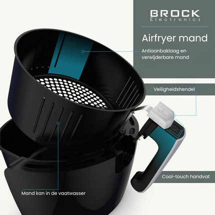 Brock Electronics Digitale Airfryer 3.5 Liter 1200W PFAS Vrij - Heteluchtfriteuse - Zwart - 6 Automatische Programma's