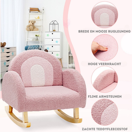 Trendmix Schommelstoel Kinderen Teddy Stof Roze regenboog - Kinderzetel - Schommelzitje - 50,8 x 49,5 x 50,8 cm