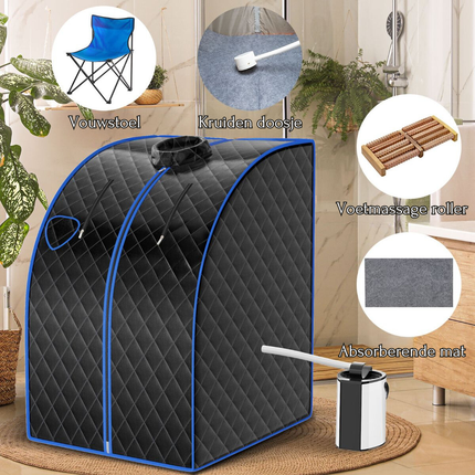 2de kansje Costway Draagbare Stoomsauna met kruidenkistje 3L - Opvouwbare Persoonlijke Therapeutische Sauna - Met Verstuiving Functie - Inclusief stoel en voetmassageroller - 78 x 87 x 101 cm