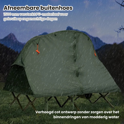 Trendmix 4-in-1 Opvouwbare Campingtent – Verhoogde Kampeertent met Vouwbaar Cot – 2-Persoons Waterdichte Tent – Draagbare Tent voor Camping, Outdoor & Backpacken – 194 x 146 x 160 cm – Groen