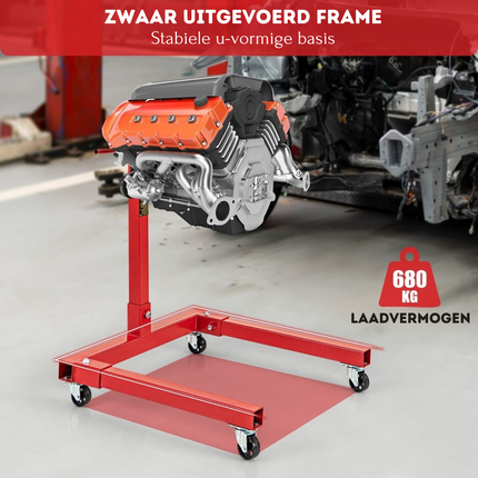 Trendmix Motormontagesteun Motorstandaard Capaciteit Max. 680 kg - Zware Hefstandaard - 360 Graden Draaibare Kop - 4 Verstelbare Armen Rood