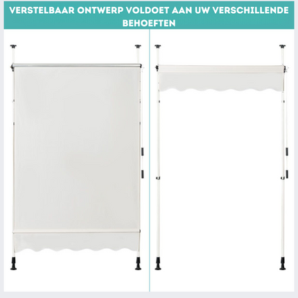 Trendmix Uitschuifbare Klemluifel Zonwering met Slinger - Hoogte Verstelbaar - 150 x 120 cm Beige