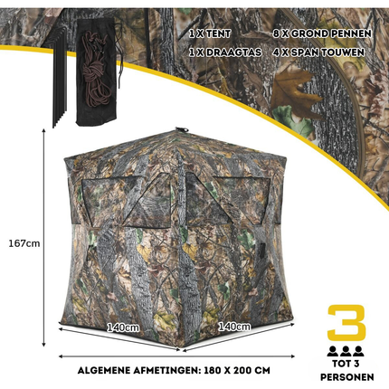 Trendmix Draagbare Pop-Up Camouflage Jacht tent Voor 3 Personen - Tent Jachtuitrusting - 180 x 200 x 167 cm