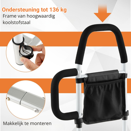 Trendmix Bedhek voor Ouderen – Medisch Bedrek met Dubbele Leuning – Tot 136 kg – Met Opbergvak & Bevestigingsriem – Geschikt voor Alle Bedmaten – Zwart/Wit