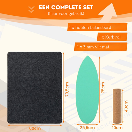 2de kansje Trendmix Balance Board Houten Balans Trainer Trickboard - Incl. Kurkrol En Viltmat - Maximale Draaggewicht 227kg - Balansbord Met 8 Geperste Houtlagen