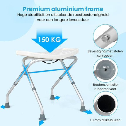 Trendmix Douchekruk – Verstelbaar in 3 Hoogtes – Lichtgewicht Opklapbaar Douchezitje – Met Handgrepen – 150 kg Draagkracht – Grijs