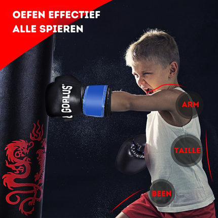 Trendmix 5-Delige Bokszak set voor Kinderen 20 kg - Zware Bokszak met Bokshandschoenen - Springtouw Draagtas Plafondhaak - Zwart