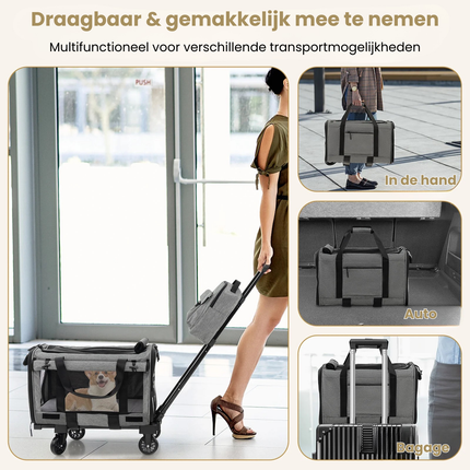 Trendmix Transporttrolley Hond & Kat – Inklapbare Draagtas en Hondenbuggy op Wieltjes – Telescoopgreep – Grijs
