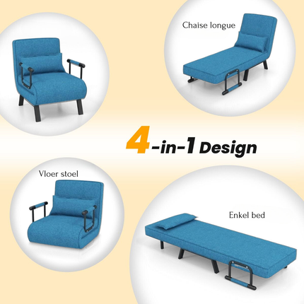 2de kansje Trendmix 4-in-1 Uitklapbare Slaapstoel Belastbaar Tot 150 kg Blauw - Inklapbare Slaapbank Met 6 Standen Verstelbare Rugleuning - Modern Design Logeerbed - Slaapfauteuil