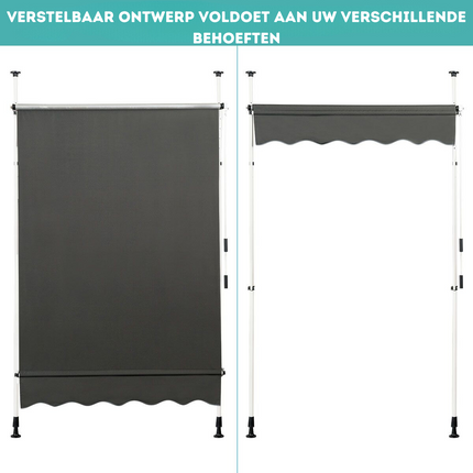 Trendmix Uitschuifbare Klemluifel Zonwering met Slinger - Hoogte Verstelbaar - 150 x 120 cm Grijs