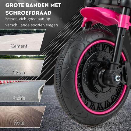Trendmix Elektrische Motorfiets Chopper voor Kinderen 6V 1,5-2,5 km/u Roze - Zijwieltjes - LED Koplampen - Banden met Schroefdraad - Accuvoertuig