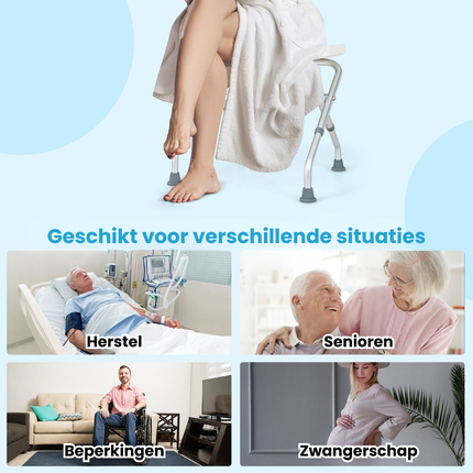 Trendmix Douchekruk – Verstelbaar in 3 Hoogtes – Lichtgewicht Opklapbaar Douchezitje – Met Handgrepen – 150 kg Draagkracht – Grijs