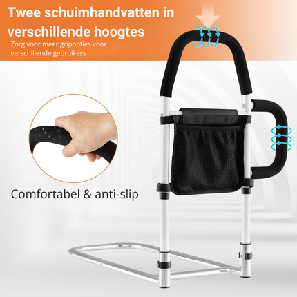Trendmix Bedhek voor Ouderen – Medisch Bedrek met Dubbele Leuning – Tot 136 kg – Met Opbergvak & Bevestigingsriem – Geschikt voor Alle Bedmaten – Zwart/Wit