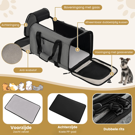 Trendmix Transporttrolley Hond & Kat – Inklapbare Draagtas en Hondenbuggy op Wieltjes – Telescoopgreep – Grijs