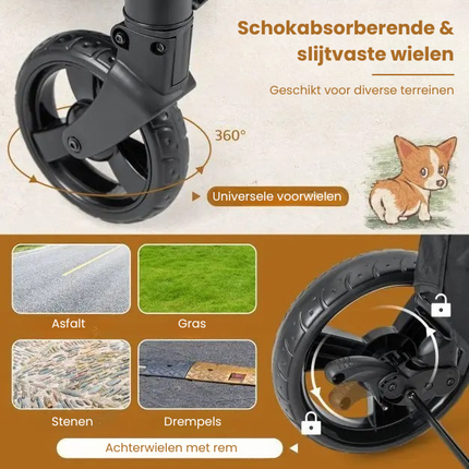 Trendmix Opvouwbare XXL Hondenbuggy Met Ademend Gaas En Opbergvakken - Voor Honden En Katten Tot 60 kg - 67 x 98 x 88 cm Grijs
