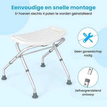 Trendmix Douchekruk – Verstelbaar in 3 Hoogtes – Lichtgewicht Opklapbaar Douchezitje – Met Handgrepen – 150 kg Draagkracht – Grijs