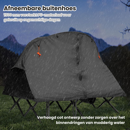 Trendmix 4-in-1 Opvouwbare Campingtent – Verhoogde Kampeertent met Cot, Luchtmatras & Pomp – 2-Persoons Waterdichte Tent – Snel Opzetbaar & Draagbaar – Outdoor, Festival & Camping – Grijs – 194 x 146 x 160 cm