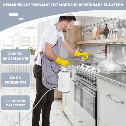 Costway Handstoomreiniger 1000 W - 300 ml Watercapaciteit - 10 Accessoiresets Stoomreiniger voor Tapijten Ramen Bekleding Grijs + Wit