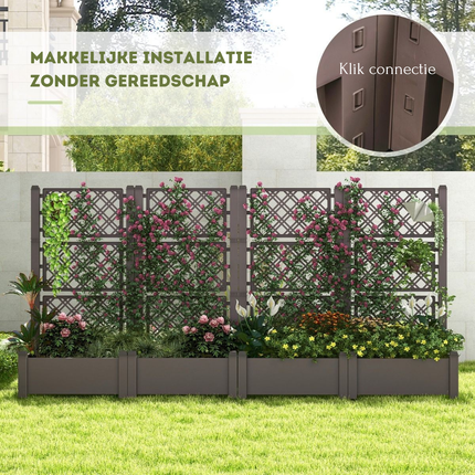 Trendmix Plantenbak met Traliewerk in Drie Hoogtes Zelfbewaterend 76 x 45 x 150 cm - Verhoogd Bed met Traliewerk en Afvoergat voor Klimplanten - Antraciet/bruin