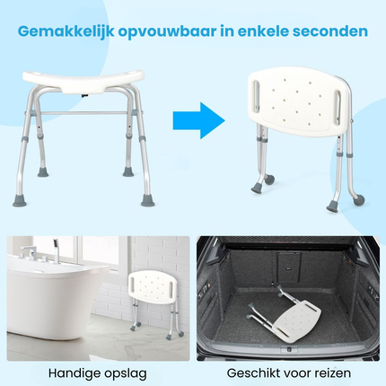 Trendmix Douchekruk – Verstelbaar in 3 Hoogtes – Lichtgewicht Opklapbaar Douchezitje – Met Handgrepen – 150 kg Draagkracht – Grijs