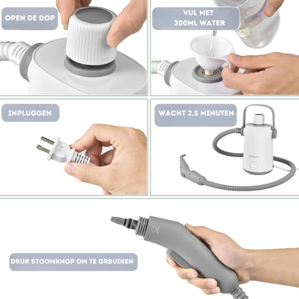 Costway Handstoomreiniger 1000 W - 300 ml Watercapaciteit - 10 Accessoiresets Stoomreiniger voor Tapijten Ramen Bekleding Grijs + Wit