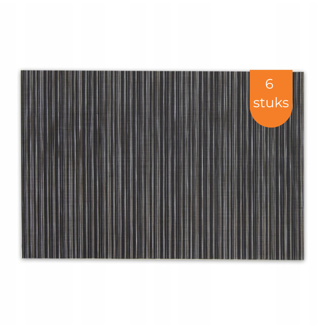 Placemats Set 6 Stuks 30x45 cm – Zwart Grijs Gestreept – Afwasbare Kunststof Placemats – Hittebestendig
