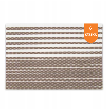 Placemats Set 6 Stuks 30x45 cm – Taupe Bruin Gestreept – Afwasbare Kunststof Placemats – Hittebestendig