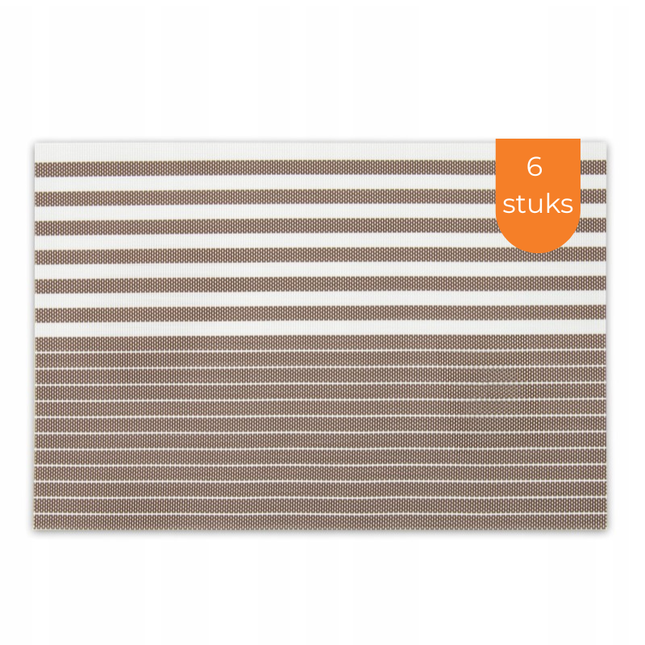Placemats Set 6 Stuks 30x45 cm – Taupe Bruin Gestreept – Afwasbare Kunststof Placemats – Hittebestendig