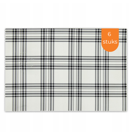 Placemats Set 6 Stuks 30x45 cm – Wit Zwart Geruit – Afwasbare Kunststof Placemats – Hittebestendig