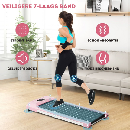 Costway Walking Pad Loopband Roze 1-6 km/u 120 kg Capaciteit - Afstandsbediening en LED Display - Walking pad voor thuis of op kantoor