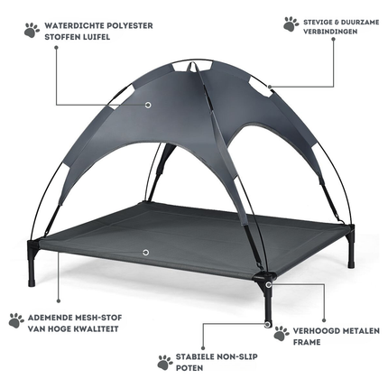 Trendmix Verhoogd Hondenbed Met Luifel - Hondenligstoel Huisdierbed Tent - Belastbaar tot 20 kg - Grijs 105 x 87 x 89 cm