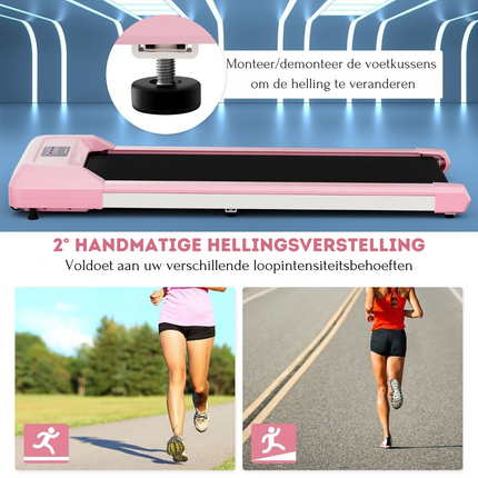 Costway Walking Pad Loopband Roze 1-6 km/u 120 kg Capaciteit - Afstandsbediening en LED Display - Walking pad voor thuis of op kantoor