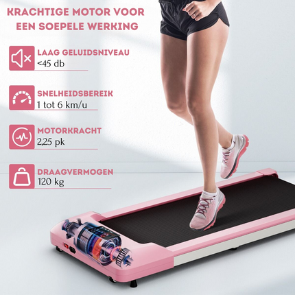 Costway Walking Pad Loopband Roze 1-6 km/u 120 kg Capaciteit - Afstandsbediening en LED Display - Walking pad voor thuis of op kantoor