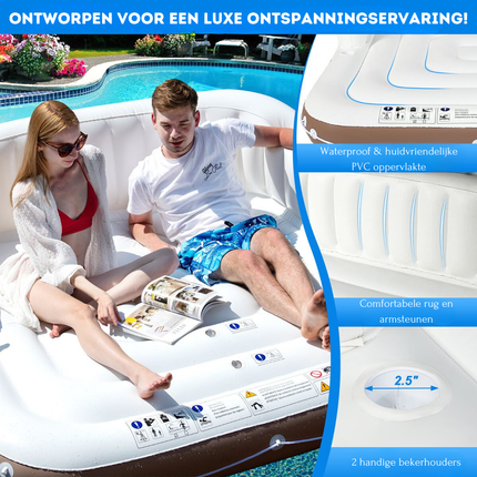 Costway Canopy Island Opblaasbaar Zwembad Eiland - Afneembaar Afdak - 2 Bekerhouders - Geschikt Voor 2 Volwassenen tot Max 200 kg - 180 cm x 160 cm beige