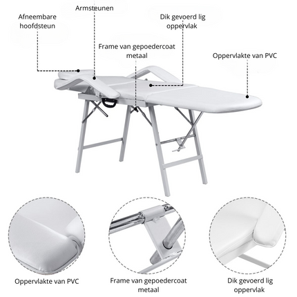 2de kansje Costway Opvouwbare Cosmetische Behandelstoel 225 kg Draagvermogen Wit - Massagestoel Inclusief Draagtas - 182 x 77,5 x 68 cm