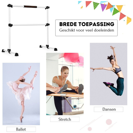 Trendmix Draagbare Verstelbare Ballet Barre - Dubbele Fitness Balletstang - Dans Ballet Barre - 124 x 71 x 120 cm Wit